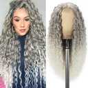 Curly Wig for Women Long Ombre Gray Blonde Curly Wigs 26inch Synthetic Middle Part Wig Natural Looking Hair Replacement Curly Wigs for Daily Party Use Halloween Wig