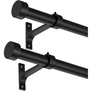 2-Pack Curtain Rod for Windows 28-48",Adjustable Window Curtain Rods with Premium Aluminum End Cap Finials and Full Surround Brackets,3/4"(0.062Feet) Diameter,Matte Black Drapery Rods for Curtains