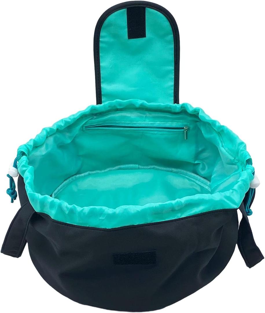 Large Barrel Drawstring Makeup Bag for Cosmetics - Cosmetic Travel Bag for Women - Portable Make Up Organizer Bag for Skin Care & Toiletries with Brush Holder & Pouch (Black)