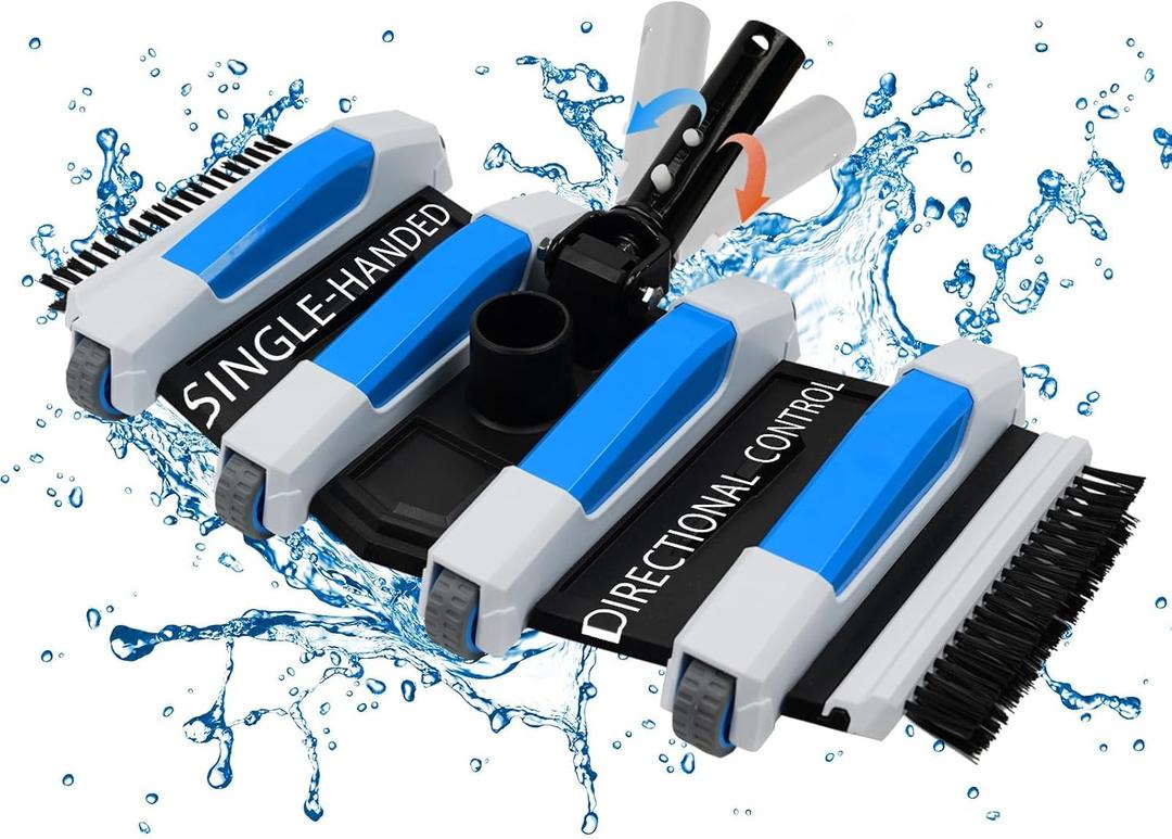 Enhanced Pool Vacuum Head with Direction-Control Swivel Handle Pool Brush Head with Wheels for Vinyl Liner Professional Weighted Pool Vac Cleaner for Inground & Above Ground Pool - Blue