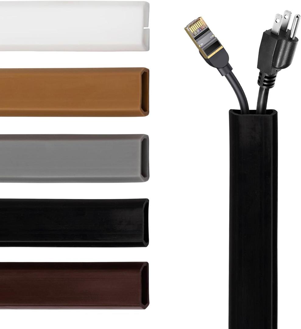 Rubber Bond TV Cord Hider Cable Protector - Strong Self Adhesive Wall Cord Cover Cable Hider - Low Profile Cable Management Wall Cord Concealer Cable Raceway (Brown, 10 Feet)
