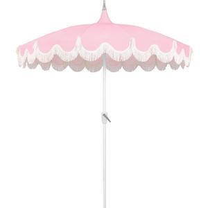 7.5ft Pagoda Patio Umbrella with Fringe, UPF50+ Tassel Umbrella with Crank & Fiberglass Ribs, Holiday Outdoor Umbrella for Garden Pool Lawn Yard Table