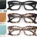3 Pack Reading Glasses with Chain, Readers for Women Blue Light Blocking with Spring Hinge, 0.0x