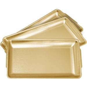 3Pcs 304 Stainless Steel Food Serving Tray, 12.6" Rectangular Serving Platters Multipurpose for Kitchen,Party Organizer Tray for Buffet Brushed Nickel (Gold)