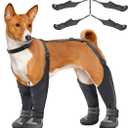 Idepet Dog Suspender Boots, Tall Dog Boots Anti-Slip & Fall Waterproof Shoes Leggings, Adjustable Suspender Boots for Winter Snow Rain Hiking Paws Protector(Black, 7)