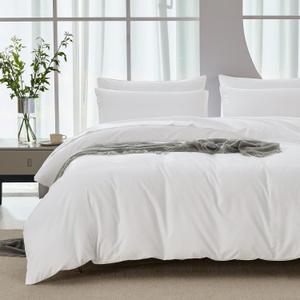 JELLYMONI Duvet Cover Queen Size Ultra Soft - Eucalyptus Lyocell Cotton Blend Silky Cooling Comforter Cover Set, Hypoallergenic and Moisture Wicking Breathable Bedding, 3-Piece Set, Ivory White