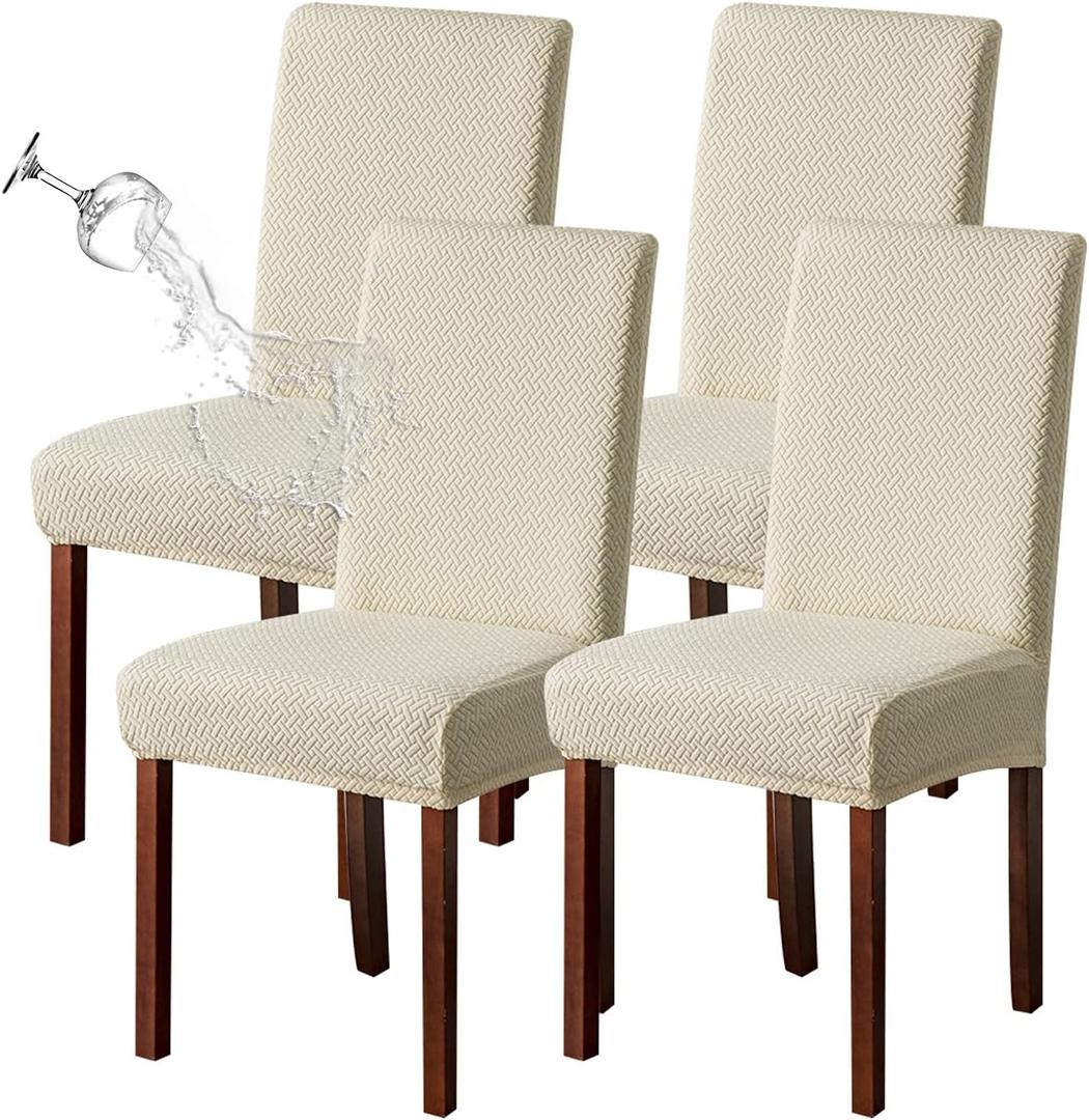 Genina Waterproof Chair Covers for Dining Room Set of 4 Kitchen Chair Covers Parson Dining Chair Slipcover, Beige