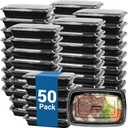 50-Pack 24 oz Reusable Meal Prep Containers 1 Compartment Food Storage Containers with Lids, Bento Box, Stackable, Microwave/Dishwasher/Freezer Safe, BPA Free