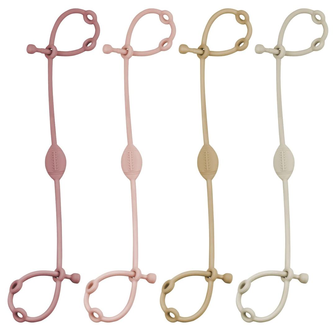 4Pcs of Toy Safety Straps, Myvikcar Adjustable Silicone Pacifier Holder for Baby Toddler Teether Sippy Cup (Sand+Light Grey+Poweder+Lilac)