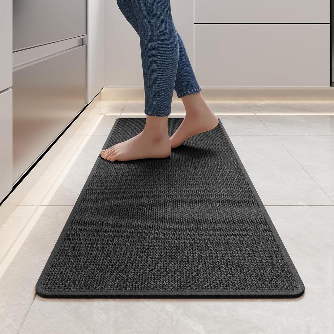 YDKGL Kitchen Mats for Floor, Super Absorbent Kitchen Rugs Non Slip Washable, Soft Imitation Linen Braided Kitchen Runner Rug, Standing Mat Sink Mat, Easy to Clean, Black 17x47