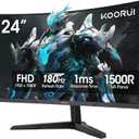 KOORUI 24 inch Curved Gaming Monitor 180Hz FHD 1080P Computer Monitor, 1ms 1500R Display, Adaptive Sync, FreeSync Premium, HDMI 2.0X2 & DP 1.2, VESA, Tilt, 24E6CA