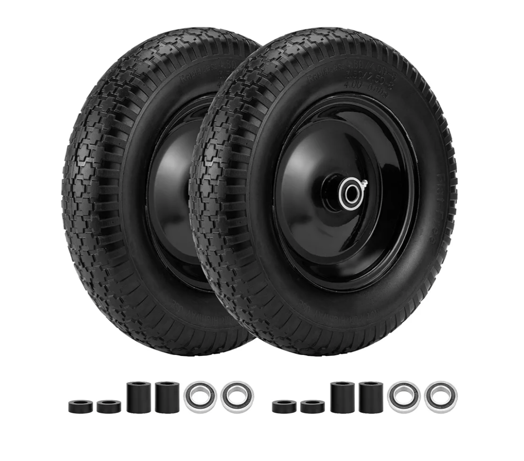 4.80/4.00-8" Flat Free Wheelbarrow Tire, 14.5" Wheel Size, 5/8" Axle Bore, 3" Center Hub, 3/4" Bearings, Universal Replacement Solid Tire for Hand Truck/Cart (Black)