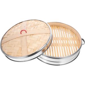 PRETYZOOM Double Ear Bamboo Steamer 1 Set Steamer Basket for Bun Dim Sum Dumpling Rice Vegetable Fish Steam Basket for Chinese Food Kitchen Supplies