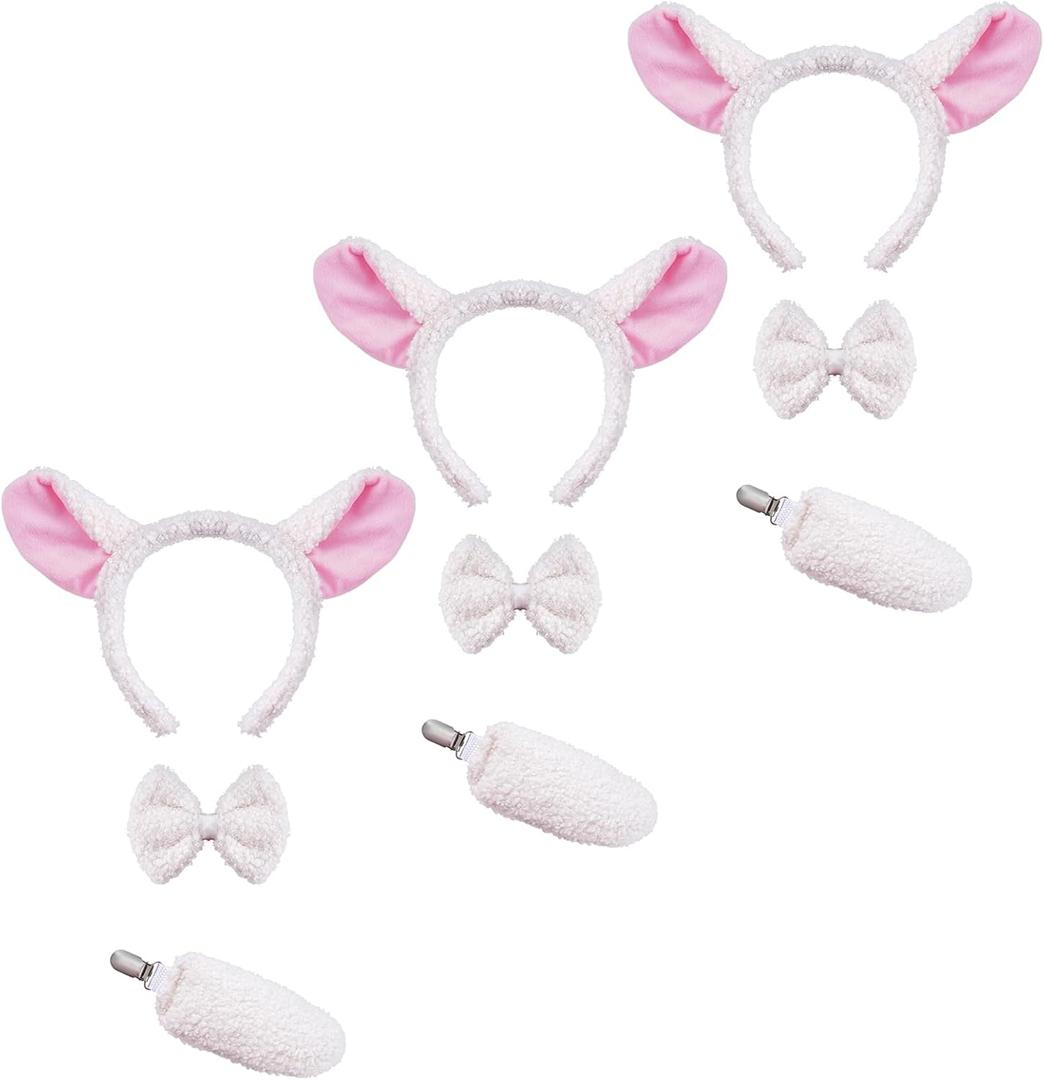 9 Pcs Lamb Sheep Costume Accessories Including Lamb Headbands Bowtie and Tail for Birthday Animal Cosplay Halloween Party Costume Supplies