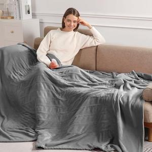 Electric Blanket Full Size Heated Blanket 72"x84" Soft Flannel Heating Blanket with 5 Heating Levels & 10 Hours Auto Off, Warm Gifts for Grandma & Grandpa & Seniors（ Grey）