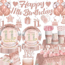 11th Birthday Decorations Set, Glitter Pink