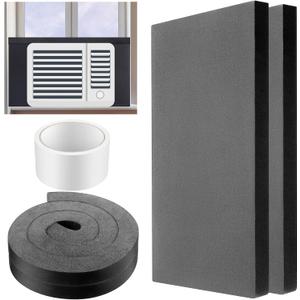 Pangda 2 Pcs 17 x 9 x 7/8 Inch Window Air Conditioner Insulated Foam Panels Insulation Winter Ac Side Surround Panels Kit with Top Seal Strip for Summer and Winter Indoor (Black)
