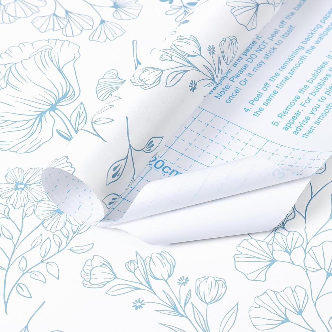 17.3"x197" Wallpaper Peel and Stick Green White Leaf Flower Contact Paper for Bedroom Bathroom Drawers and Cabinets Self-Adhesive Waterproof Removable Stripe Boho Vinyl