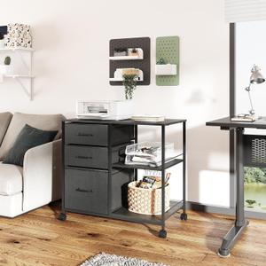 3 Drawer Printer Stand Office Storage Mobile File Cabinet with Open Storage Shelf, Fabric Lateral Filing Cabinet fits A4 or Letter Size for Home Office Meeting Room (Color : Black)