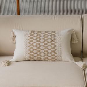 vctops Boho Cotton Linen Decorative Throw Pillow Covers with Tassels 16x24 Inch Soft Farmhouse Neutral Diamond Pillow Covers Accent Macrame Woven Tan Cushion Case for Couch Sofa Car (Type H,16"x24")