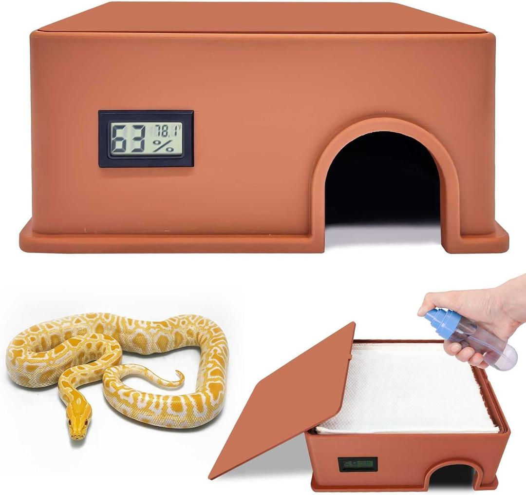 Reptile Hide Snake Hide,with a Humidification Groove Equipped with a Temperature and Humidity Sensor,Humid Hideout for Snakes,Juvenile Ball Pythons, Lizards,Leopard Geckos and Other Small Reptiles.