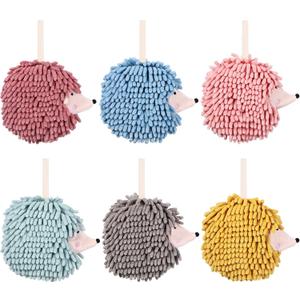 6 Pack Fuzzy Ball Hand Towels Puffball Towels Hedgehog Hanging Chenille Hand Towels Cute Hand Towels for Bathroom Toilet Kichten (Red,pink,grey,green,blue,orange)