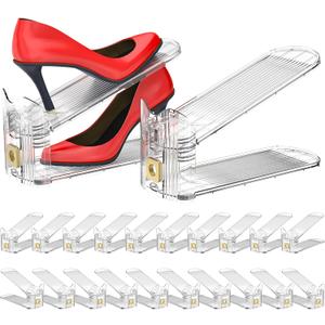 Degcicx Shoe Slots Organizer,Adjustable Shoe Stackers,20 Pack Shoe Space Savers,Shoe Storage Holder for Closet,Transparent