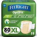 FitRight Adult Diapers, Extra+ Heavy Absorbency, XL (Waist Size 56in-64in), 80 Count, OptiFit Incontinence Briefs for Men and Women, Disposable, Moisture-Wicking, Leak Protection,