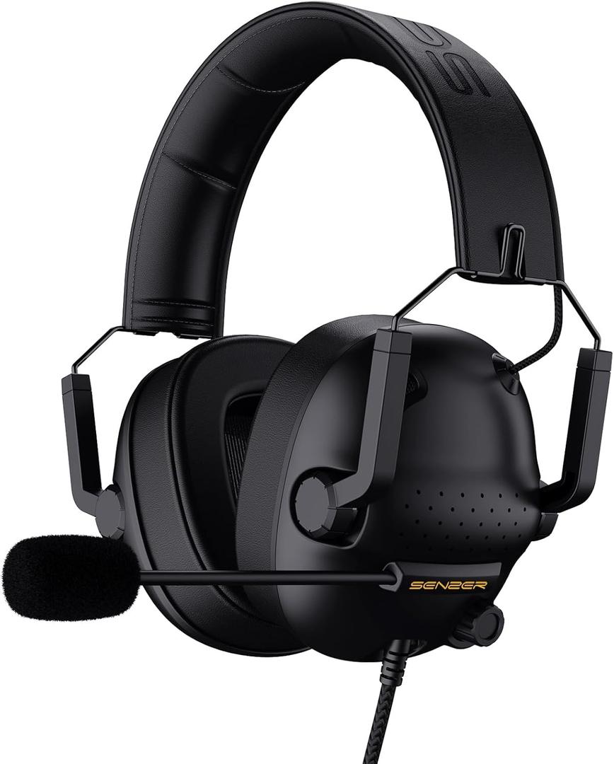 SENZER SG500 Surround Sound Pro Gaming Headset with Noise Cancelling Microphone - Soft Memory Foam Padding - Portable Foldable Headphones for PC, PS4, PS5, Xbox One, Switch - Black