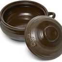Korean Stone Bowl (34oz) Clay Pot for Cooking Korean Dishes - Brown, Large, Rustic Style - Dolsot, Ttukbaegi, Onggi, Kimchi Stone Donabe - With Lid