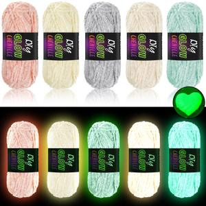 5 Rolls Glow in The Dark Chenille Yarn Luminous Crochet Fancy Fun Yarn Glow Sewing Craft for DIY Arts Winter Christmas Knitting Crocheting Supplies 76.5 Yard Per Roll(Vibrant Colors)