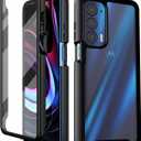 wahhle Compatible with Motorola Edge 5G UW Case, Built in Screen Protector Full Body Shockproof Slim Fit Bumper Protective Phone Cover for Edge 2021-Black/Clear