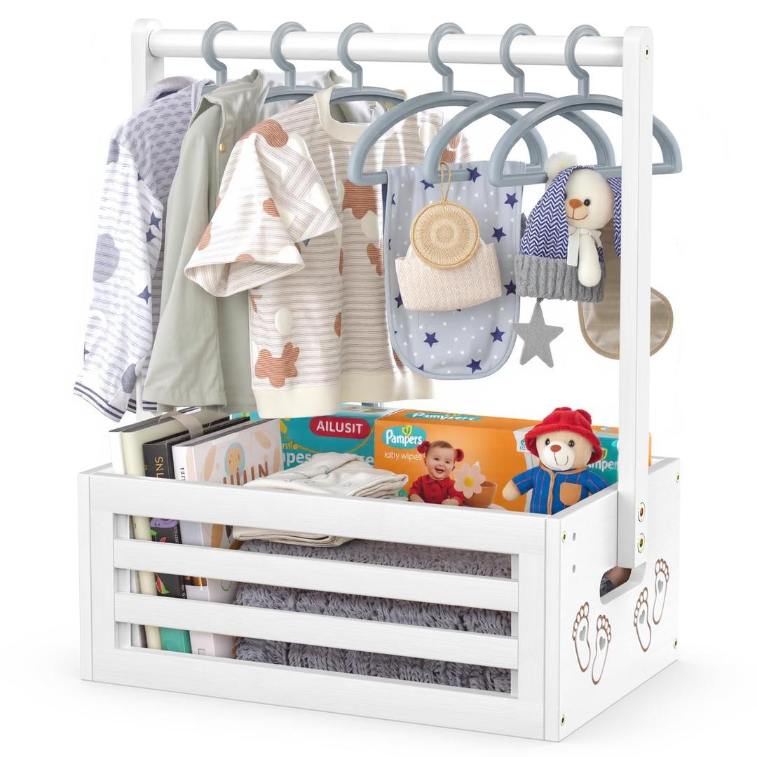 Baby Shower Crate Closet, Baby Baskets with Hangers Handle, Baby Crate Box for Baby Shower, Welcome Gift Basket for Newborn Baby, Pregnancy Gift for New Parents (White, Small Size)