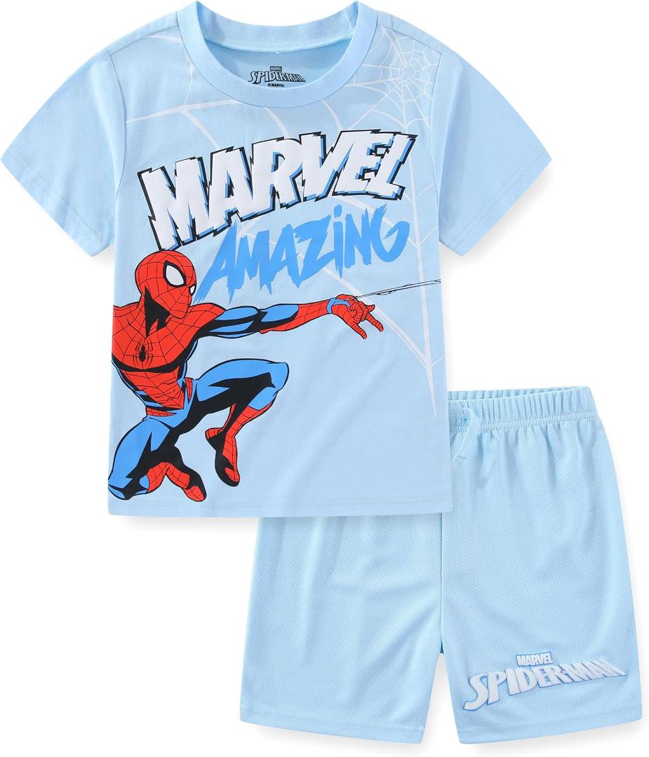 Marvel Spider-Man Boys Short Sleeve T-Shirt and Mesh Short Set for Toddler and Big Kids (Blue, M)