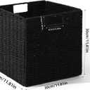 Set of 2 Hand-Woven Paper Rope Wicker Baskets, Storage Basket, Foldable Cube Storage Bins, Black Storage Cubes, Square Baskets for Organizing Shelves Decor, 12x12x12in