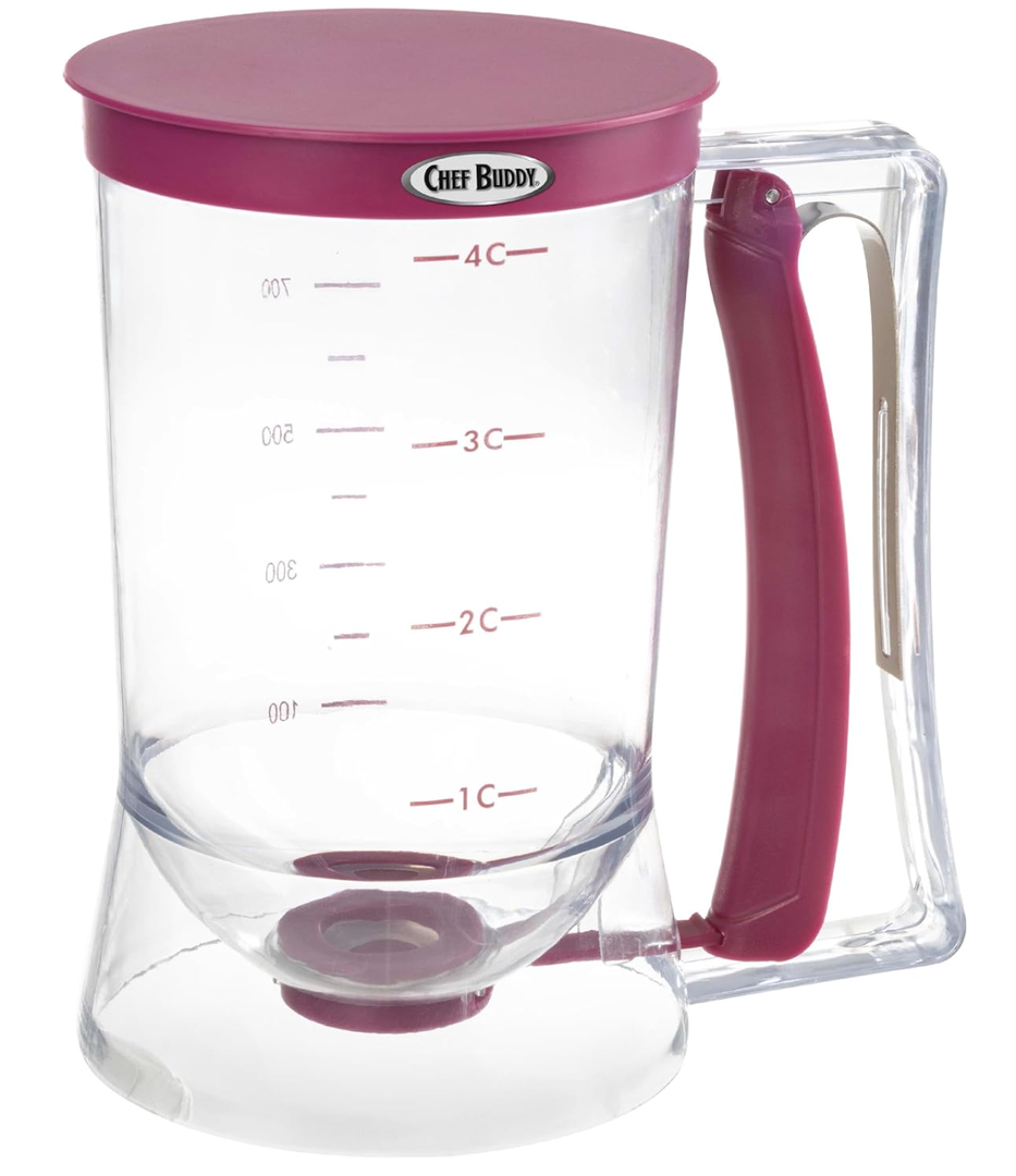 Pancake Batter Dispenser  4Cup Batter Dispenser with Squeeze Handle for Pancakes, Waffles, Muffins, and Crepes  Baking Tools (Purple)