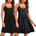 Ekouaer 2 Pack Nightgowns for Women Sleeveless Sleepwear Racerback Tank Sleepshirt Pleated Chemise Nighty Starry Sky Medium