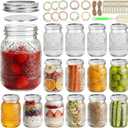 16 oz Embossed Mason Jars 15 Pack, Regular Mouth Pint Glass Canning Jars with Airtight Lids and Bands, Ideal for Overnight Oats, Meal Prep, Pickling, Fermenting, Food Storage, DIY Crafts & Gifts