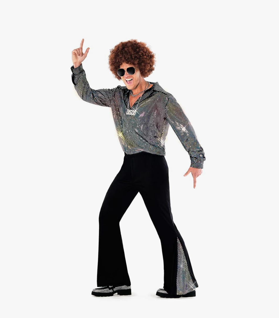 Morph Mens Disco Costume 70s Outfit Full Disco Shirt Retro Party Wear 70s Style Clothing for Men XXL