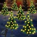 Retisee 6 Pack Solar Christmas Tree Pathway Lights Decorations Outdoor LED Star 8 Modes Prelit Small Christmas Tree Waterproof Solar Stake Lights for Garden, Yard, Lawn, Cemetery (Yellow)