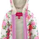 LONDON FOG Girls' Heavyweight Puffer Jacket With Beanie and Soft Fleece Lining (3T, Floral)