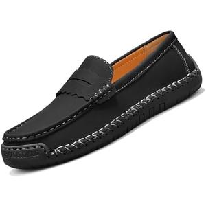 Women's Leather Casual Penny Loafers Classic Comfortable Lightweight Slip-On Driving Moccasins Soft Sole Flat Work Walking Shoes, 8.5-9