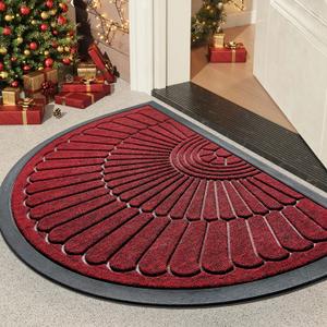tchdio Door Mat Outdoor Indoor Entrance Doormat-Semicircular Durable Rubber Non Slip Front Door Mat for Outside Inside Entry Entryway Dirt Trapper WelcomeMat for Muddy Paws and Shoes-Red 24x36