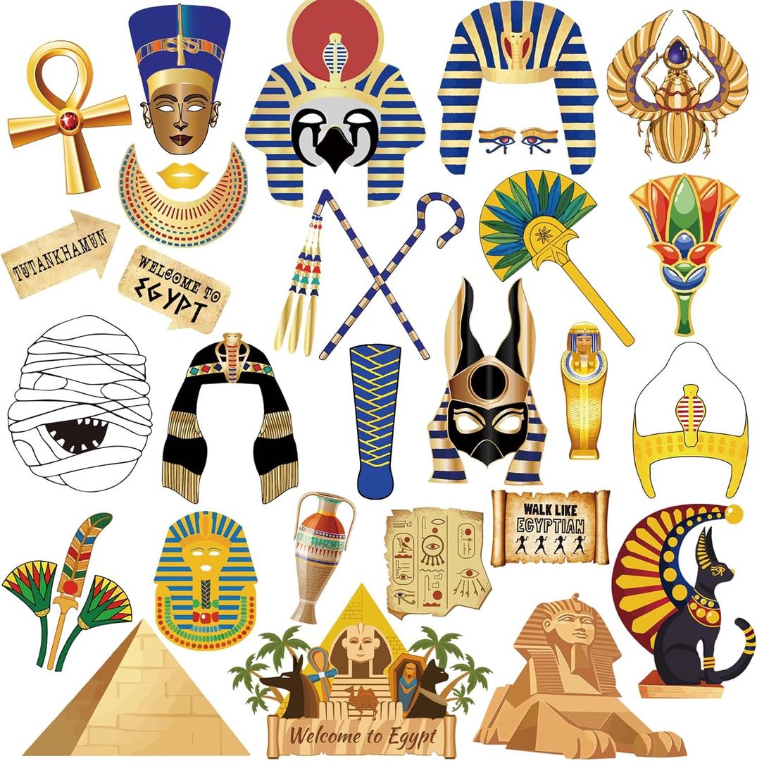 28pcs Welcome to Egypt Photo Booth Props, Ancient Egypt Photo Booth Props, Ancient Egyptian Party Decorations, Egyptian Decor for Ancient Egypt Party Decor