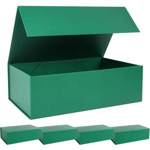 LFBOX Green Christmas Gift Box with Magnetic Lids 13.8x8.3x4.4 in, Bridesmaid Groomsman Proposal Box, Large Rectangle Storage Box 5 Pack