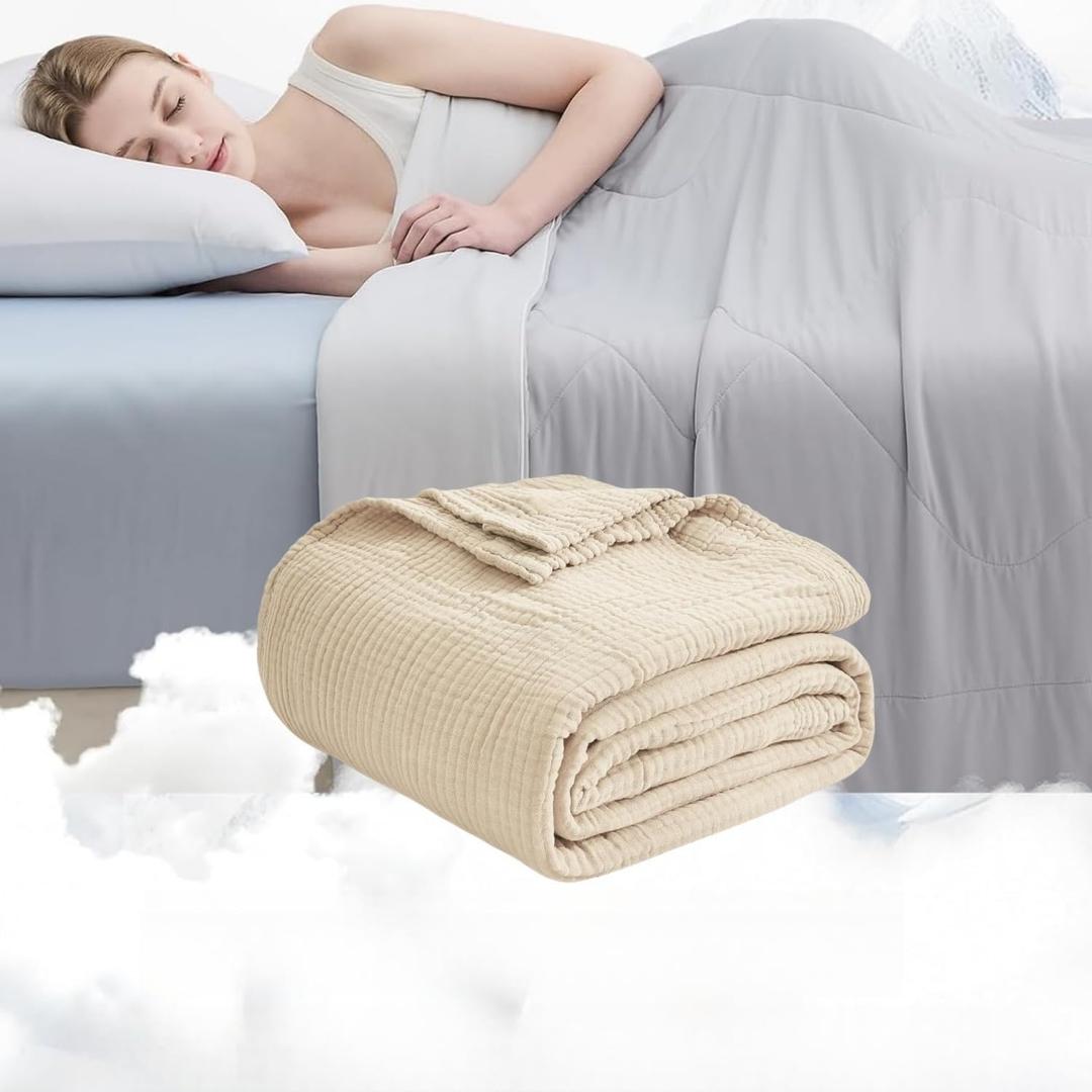 EMME Queen Size Summer Cooling Comforter & 50"x70" Cotton Throw Blanket