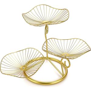 OwnMy 3-Tier Fruit Basket Stand Decorative Iron Fruit Bowl, Metal Wire Fruit Holder Storage Trays Table Countertop Holder for Vegetables Bread Snack, Modern Fruit Bowls for Kitchen Home Use (Gold)