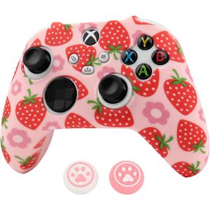 RALAN Controller Skin for Xbox Series, Anti-Slip Silicone Controller Cover Protector Case Compatible for Xbox Series Wireless/Wired Gamepad Joystick with 2 Cute Thumb Grips Caps (Pink)