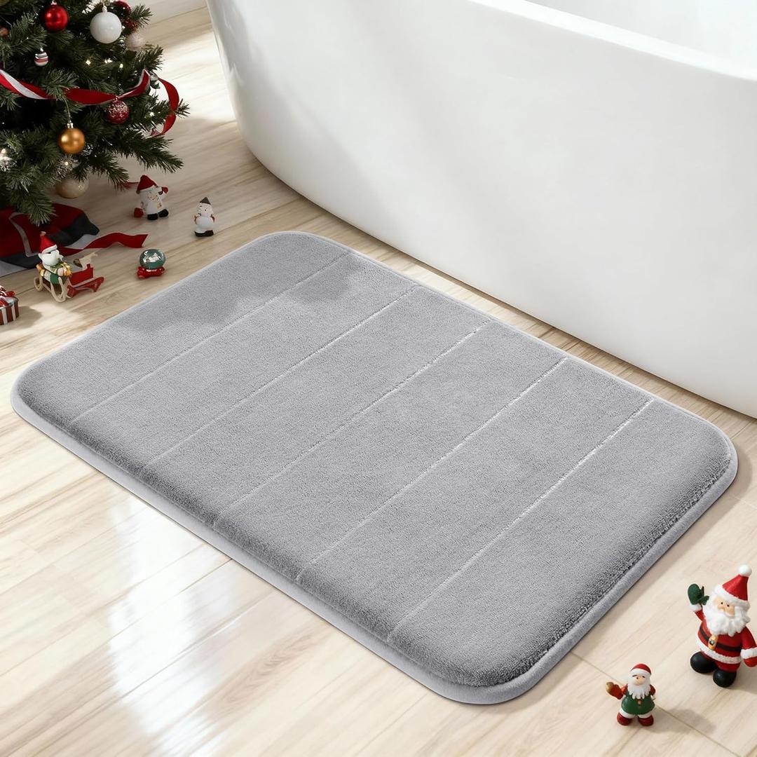 Yimobra Memory Foam Bath Mat, Super Soft Absorbent Bathroom Rug Non Slip, Quick Dry, Machine Washable Floor Carpet for Tub Shower, Home Decor Accessories, 24x17, Grey