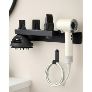 Hair Dryer Holder Wall Mount for Dyson, Blow Dryer Holder Compatible with Dyson Accessories, Stainless Steel Hair Dryer Stand Holds Up to 5 Attachments, Bathroom, Black